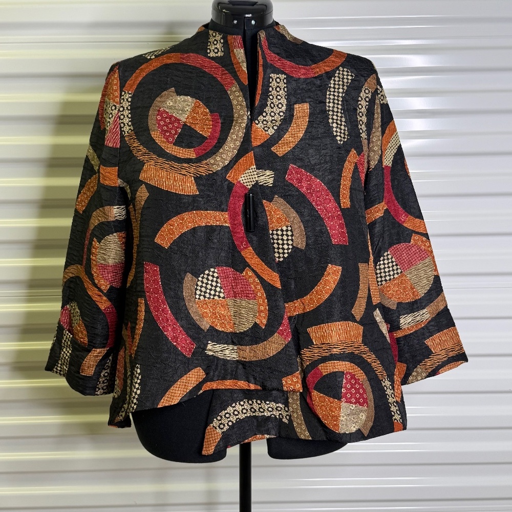 IC by Connie K Made USA Womens XL Crinkle Geometric Asymmetric 3/4 Sleeve Jacket
